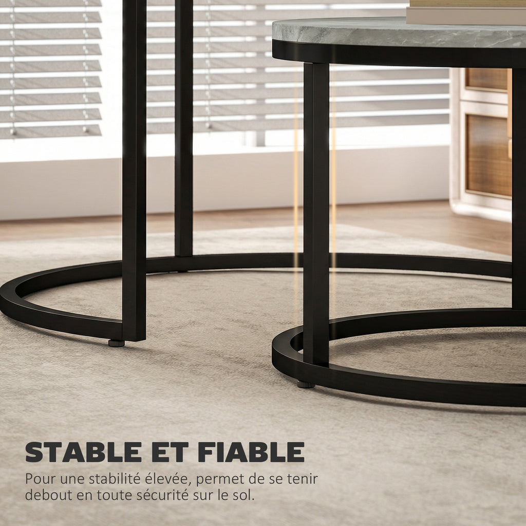 Lot de 2 tables basses gigognes empilable design industriel pieds en métal gris-5