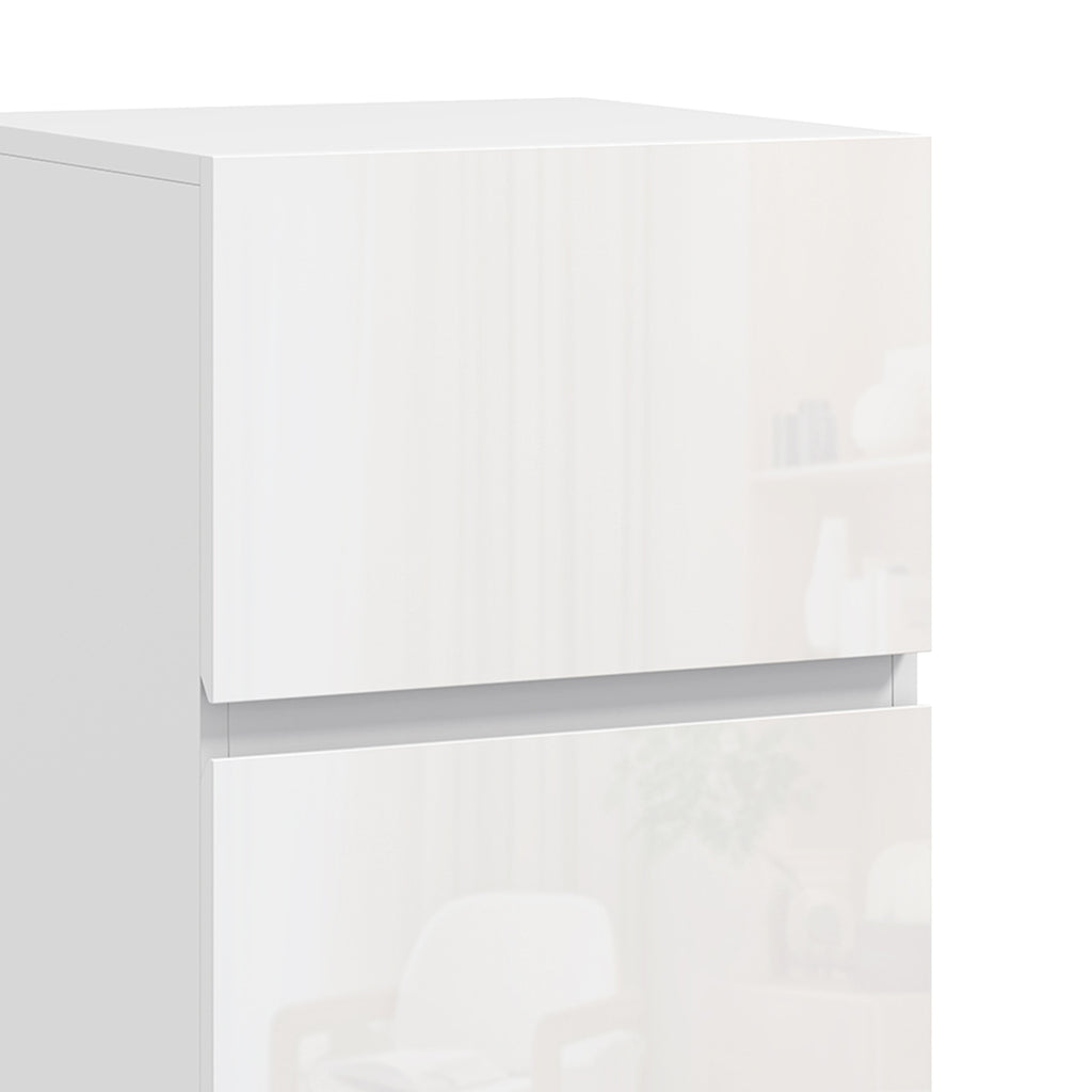 Lot de 2 Tables de Chevet, Tables d'Appoint avec 2 Tiroirs, Façades à Haute Brillance, Plateau Large, 40x40x58cm, Blanc-8