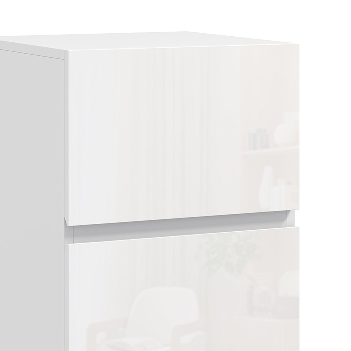 Lot de 2 Tables de Chevet, Tables d'Appoint avec 2 Tiroirs, Façades à Haute Brillance, Plateau Large, 40x40x58cm, Blanc-8
