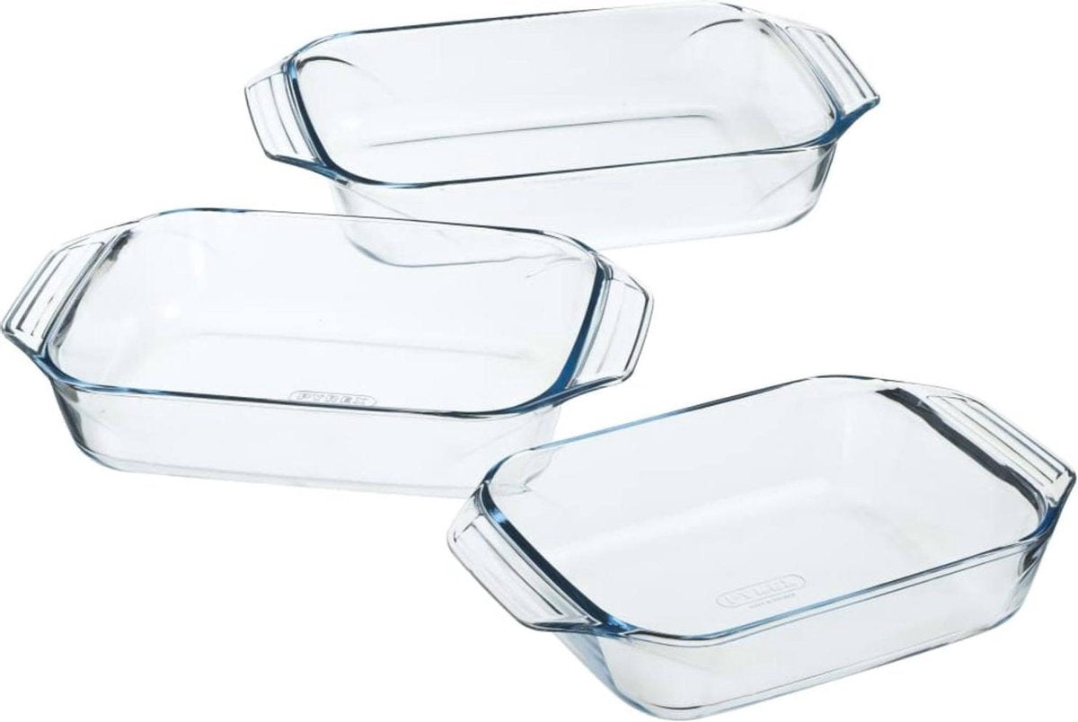 Pyrex optimum oven dish set 2.1 l - 2.9 l - 3.8 l - 31 x 20 x 6 cm - 35 x 32 x 6 cm - 39 x 28 x 7 cm-0