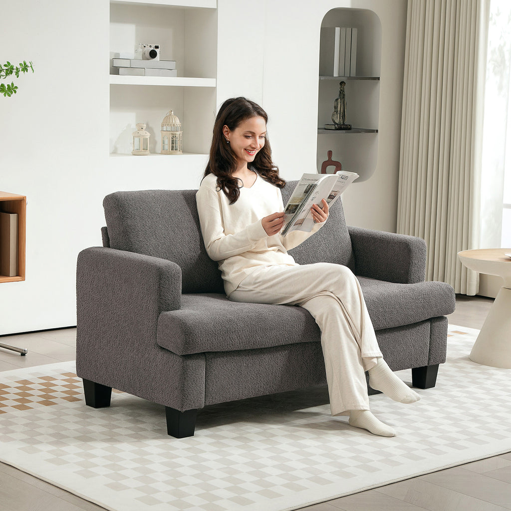 Canapé 2 places 120 cm avec coussins de dossier amovibles, tissu chenille pour salon, chambre, bureau, gris foncé-1