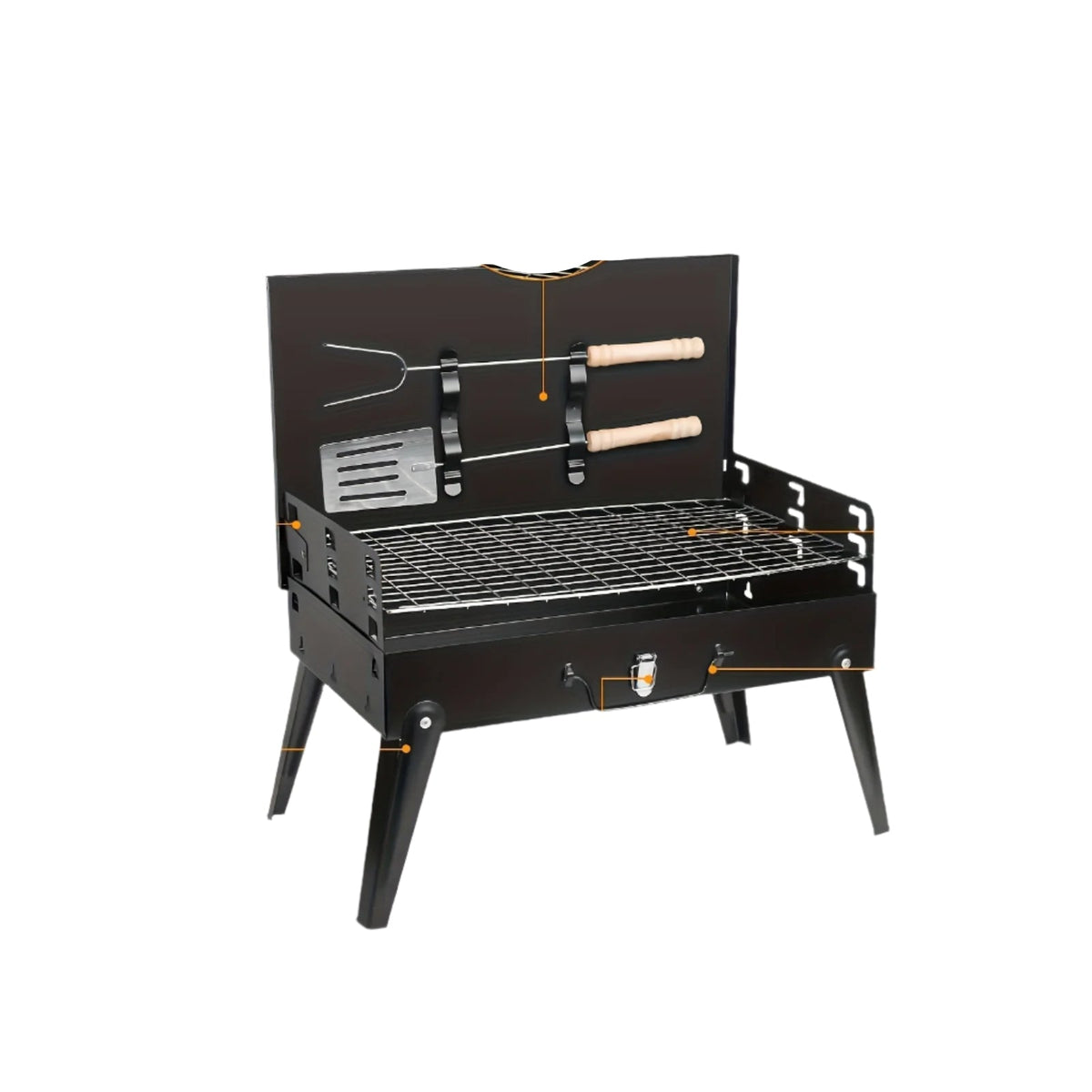 Portable Stainless Steel Charcoal Grill with Shelf-0