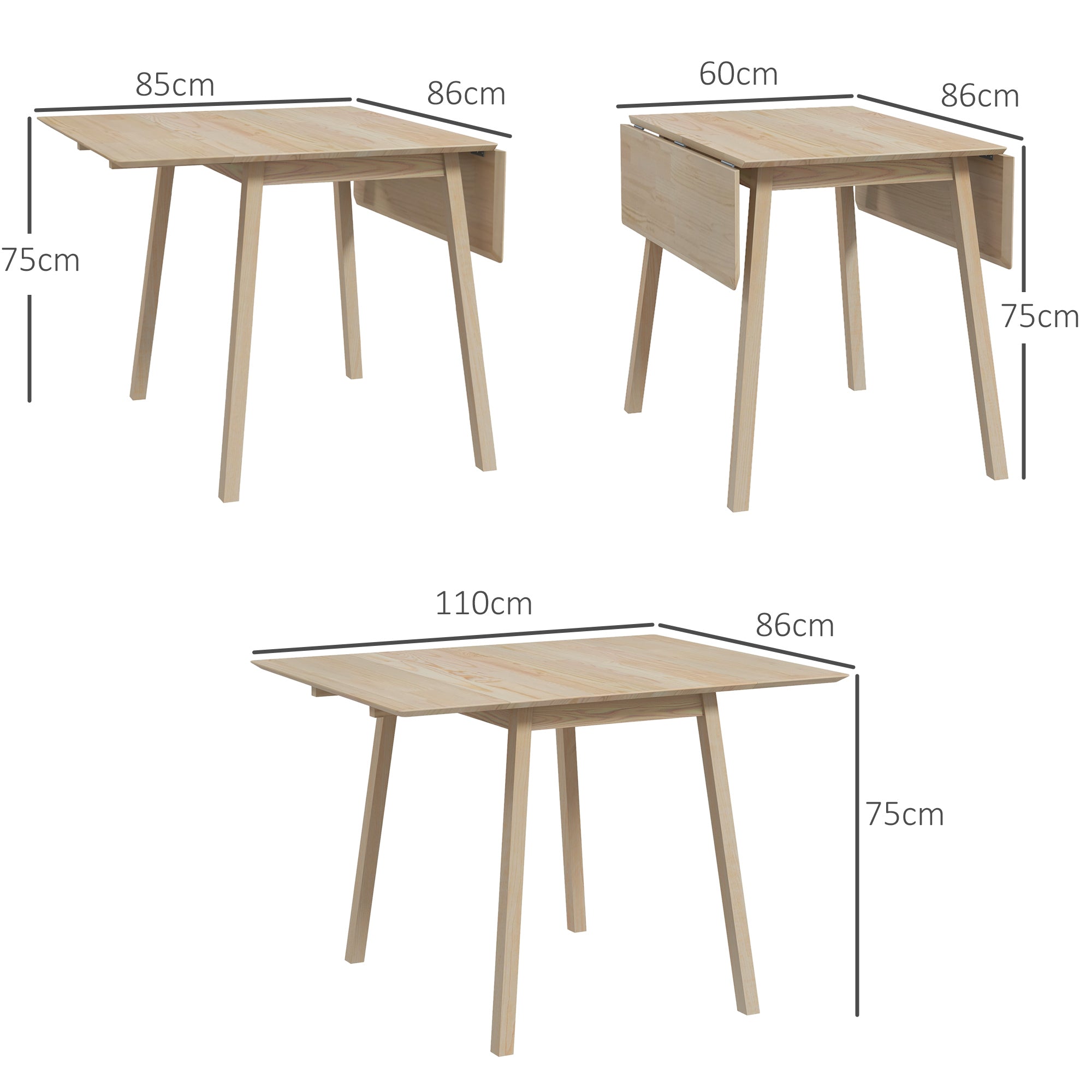 Table de cuisine pliable table à manger pliante avec plateau rabattable en bois pour 2 à 4 personnes bois naturel-2