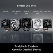 ARCTIC Freezer 36 A-RGB - Vit - Single-tower CPU-kylare med push-pull, två tryckoptimerade 120 mm P-fläktar och ARGB-belysning, fluiddynamiskt lager