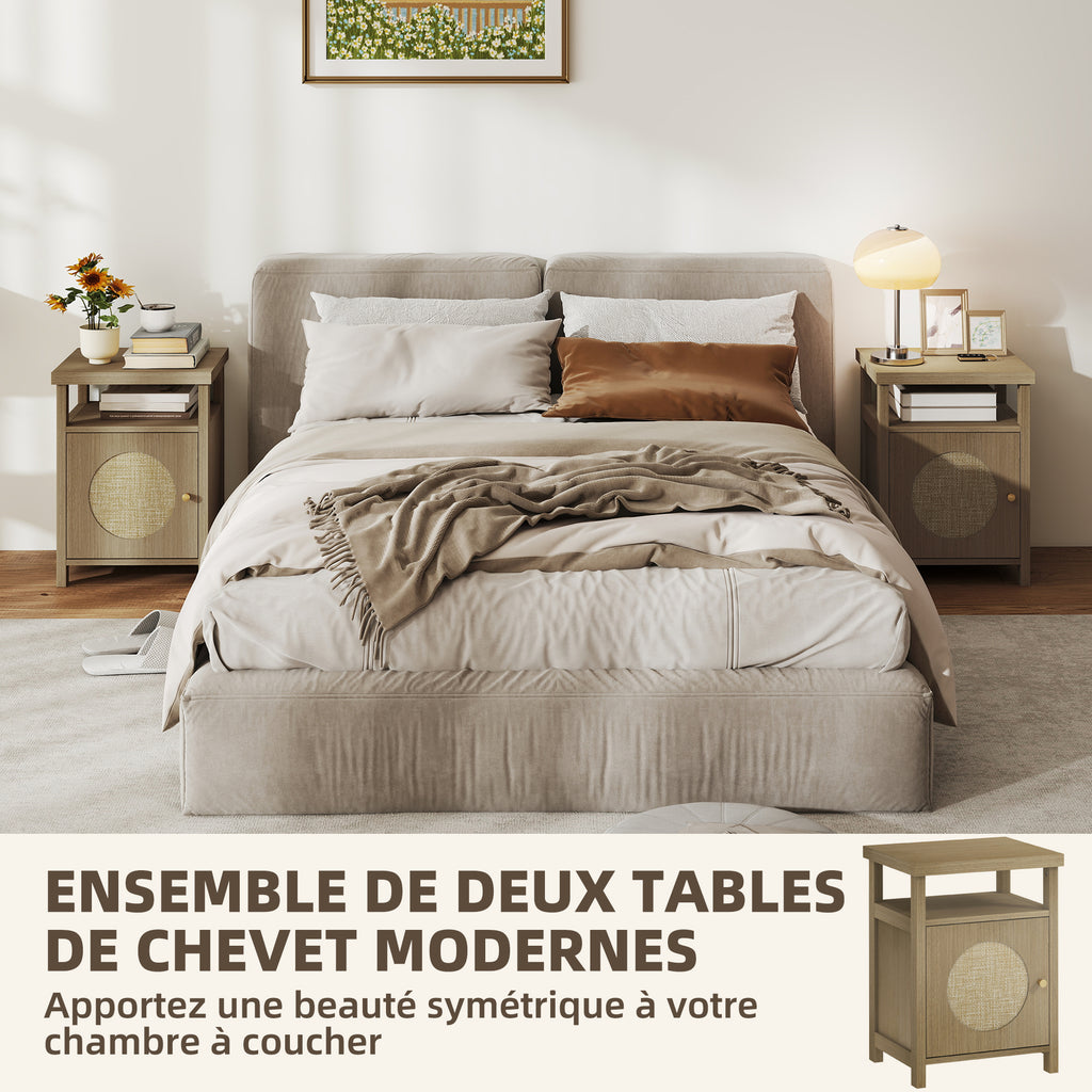 Lot de 2 tables de chevet étroite table d'appoint compartiment ouvert placard finition en rotin, 40 x 35 x 55 cm marron-7