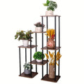 7-Story Indoor Floor Standing Flower Rack - Black Frame Coffee Board-0