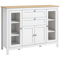 Buffet salon, meuble de rangement avec 1 placard double porte, 2 placards à porte vitrée, 2 tiroirs et étagère réglable, style moderne, buffet salle à manger et cuisine, 120x40x90cm, blanc-0
