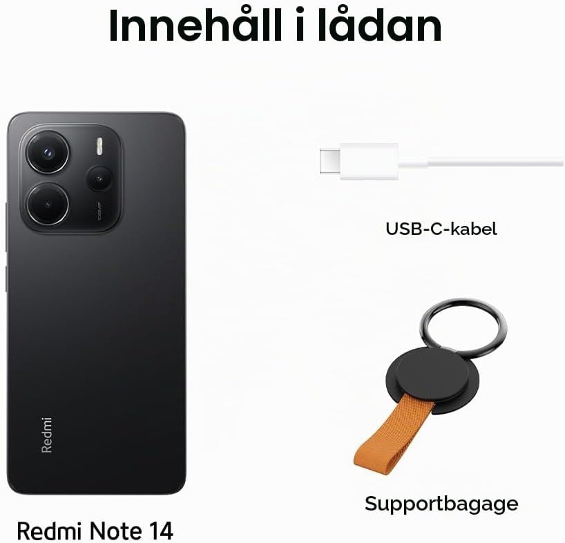 Xiaomi Redmi Note 14 5G Smartphone, 8+256 GB, lila, 108 MP AI-kamerasystem, 5 500 mAh batteri, 120 Hz ögonvårdsdisplay, AI-funktioner (laddare ingår inte)