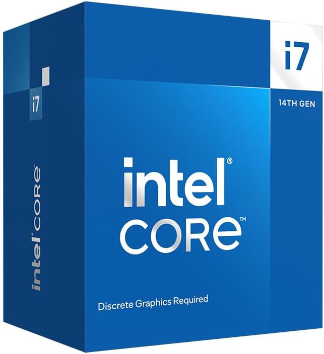 Intel Core i7-14700F 5,4 GHz LGA1700 Box – 16 kärnor / 24 trådar, 125W TDP, LGA1700-socket, 30 MB totalt cacheminne, upp till 5,4 GHz boost, utan integrerad grafik och utan kylare.