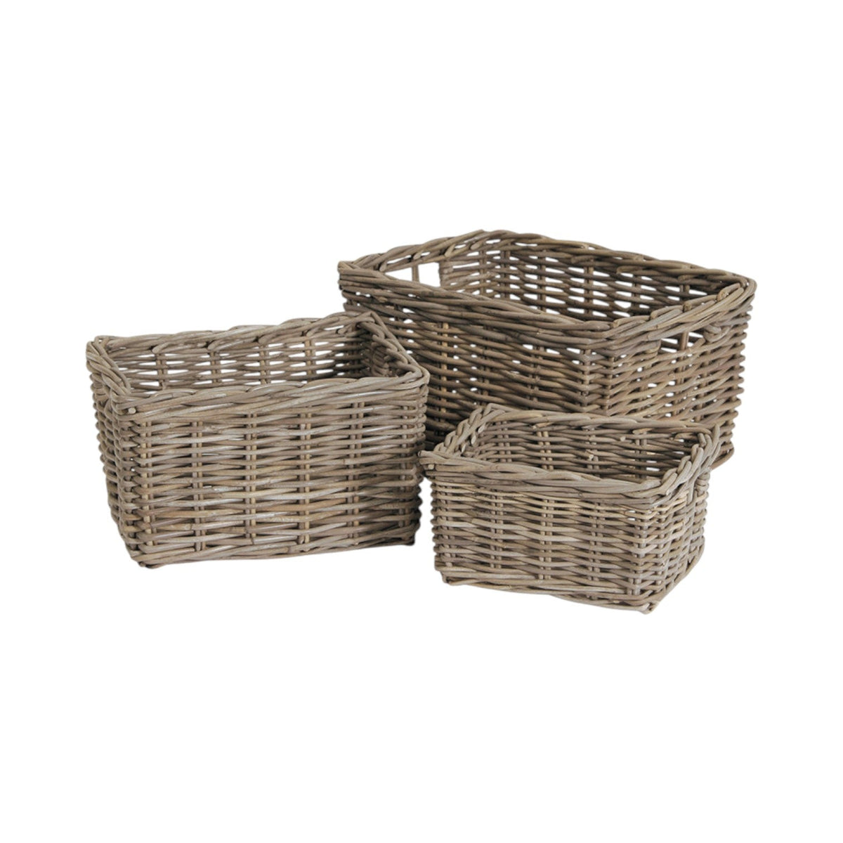 Set of 3 Grey Kubu Rectangular Basket Storage-0