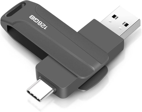 128 GB 2-i-1 USB-minne 128 GB typ-C Pendrive 128GO USB C Flash Drive 128 Giga 2-i-1 OTG Pen 128GO för PC/surfplatta/Laptop/Smartphone med typ C, Xiaomi/Huawei (silver)