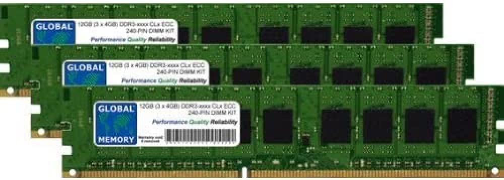 12GB (3 x 4GB) DDR3 800/1066/1333/1600/1866MHz 240-PIN ECC DIMM (UDIMM) MINNE RAM KIT FÖR SERVERAR/ARBETSSTATIONER/MOTORBOARDS