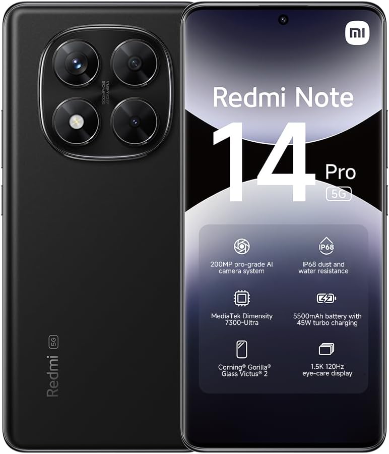 Xiaomi Redmi Note 14 5G Smartphone, 8+256 GB, lila, 108 MP AI-kamerasystem, 5 500 mAh batteri, 120 Hz ögonvårdsdisplay, AI-funktioner (laddare ingår inte)