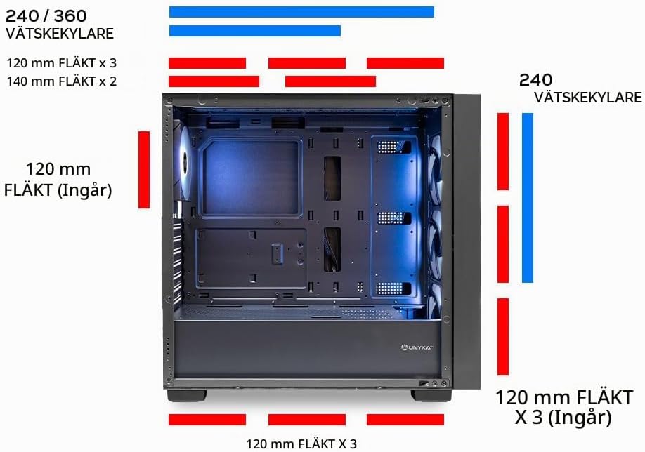 UNYKAch Revelat Madeira Black ATX-fodral med härdat glassida, lämpligt för kort upp till 425 mm och vätskekylning upp till 360 mm
