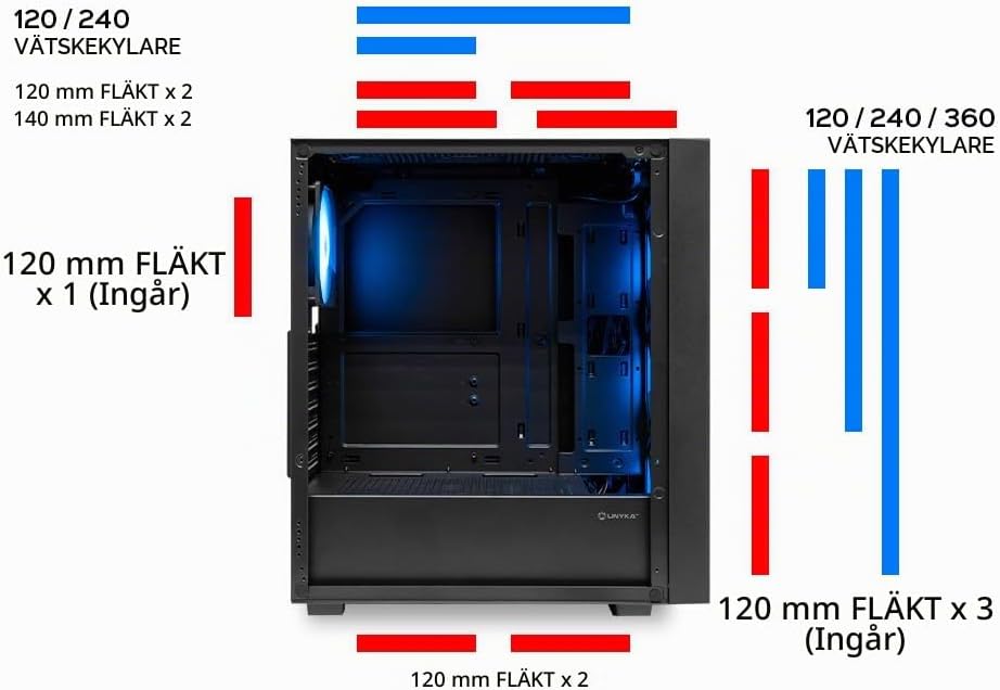UNYKAch Revelat Madeira Black ATX-fodral med härdat glassida, lämpligt för kort upp till 425 mm och vätskekylning upp till 360 mm