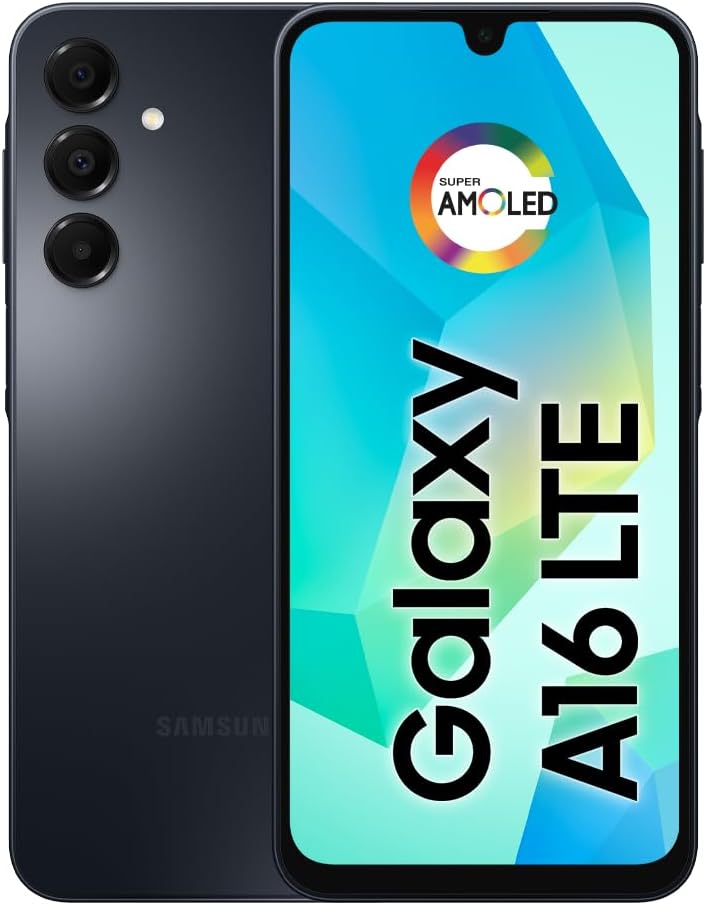 Samsung Galaxy A16 mobiltelefon, 128 GB + 4 GB RAM, upp till 50 MP kamera, 17 cm skärm, NFC, IP54, 5 000 mAh batteri - svart