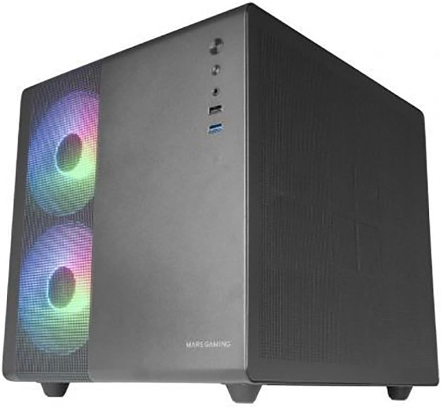 Mars Gaming MC-S1 svart, kompakt Micro-ATX Gaming PC-hölje, ARGB belysning 12 lägen, FRGB-fläkt, Full Side Window, MCS1