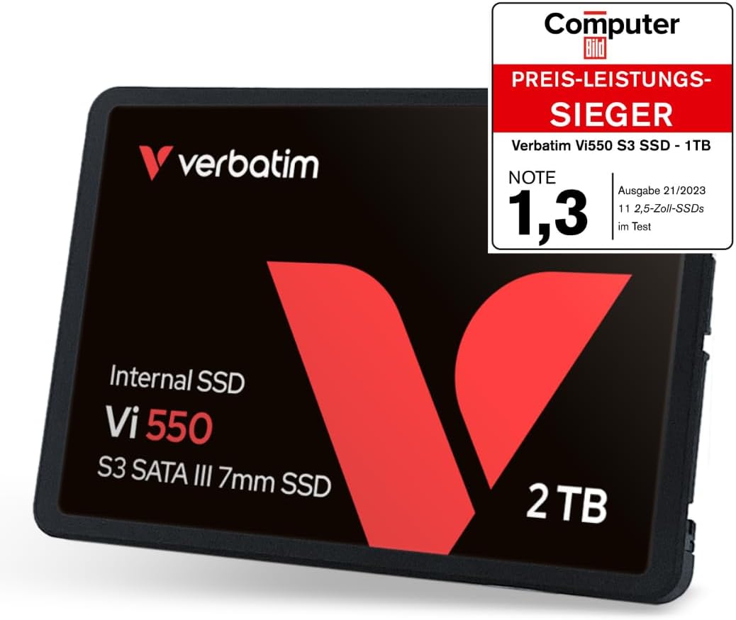 Verbatim Vi560 S3 SSD, intern SSD-enhet med 2 TB datalagring, Solid State Drive med SATA III M.2 2280 och 3D NAND-teknik, svart, perfekt för bärbar dator och Ultrabook