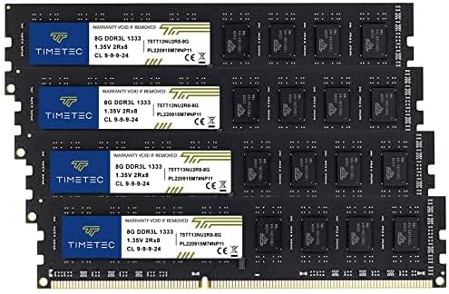 Timetec 32 GB kit (4 x 8 GB) DDR3 1 333 MHz PC3-10600 icke-ECC obuffrad 1,5 V CL9 2Rx8 Dual Rank 240 Pin UDIMM PC-stationär datorminne RAM-modul-uppgradering