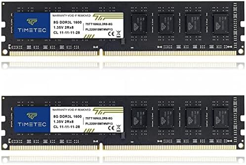 Timetec 16GB (2x8GB) DDR3L / DDR3 1600MHz PC3L-12800 / PC3-12800 Ingen ECC Obuffrad 1,35V / 1,5V CL11 2Rx8 Dual Rank 240 Pin UDIMM Stationär dator RAM-minne (SDRAM) uppgraderingsmodul