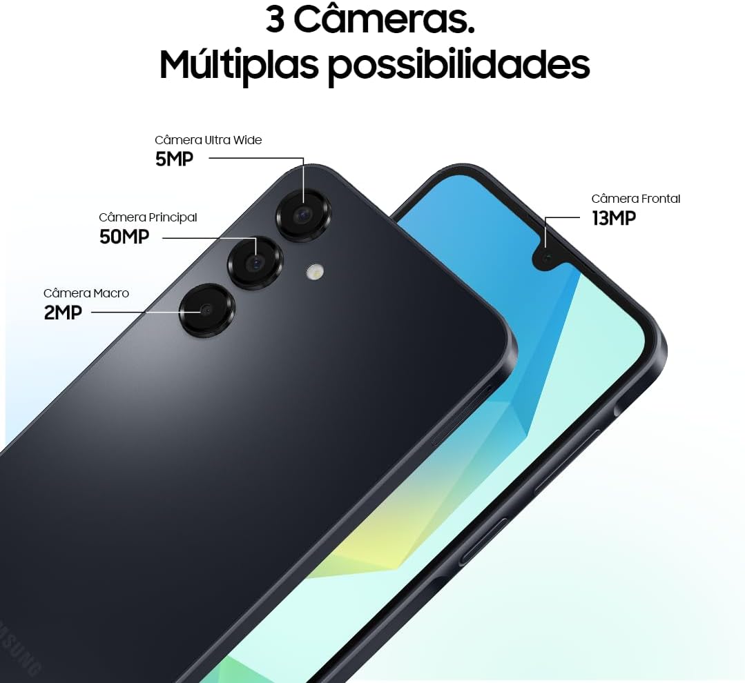 Samsung Galaxy A16 mobiltelefon, 128 GB + 4 GB RAM, upp till 50 MP kamera, 17 cm skärm, NFC, IP54, 5 000 mAh batteri - svart