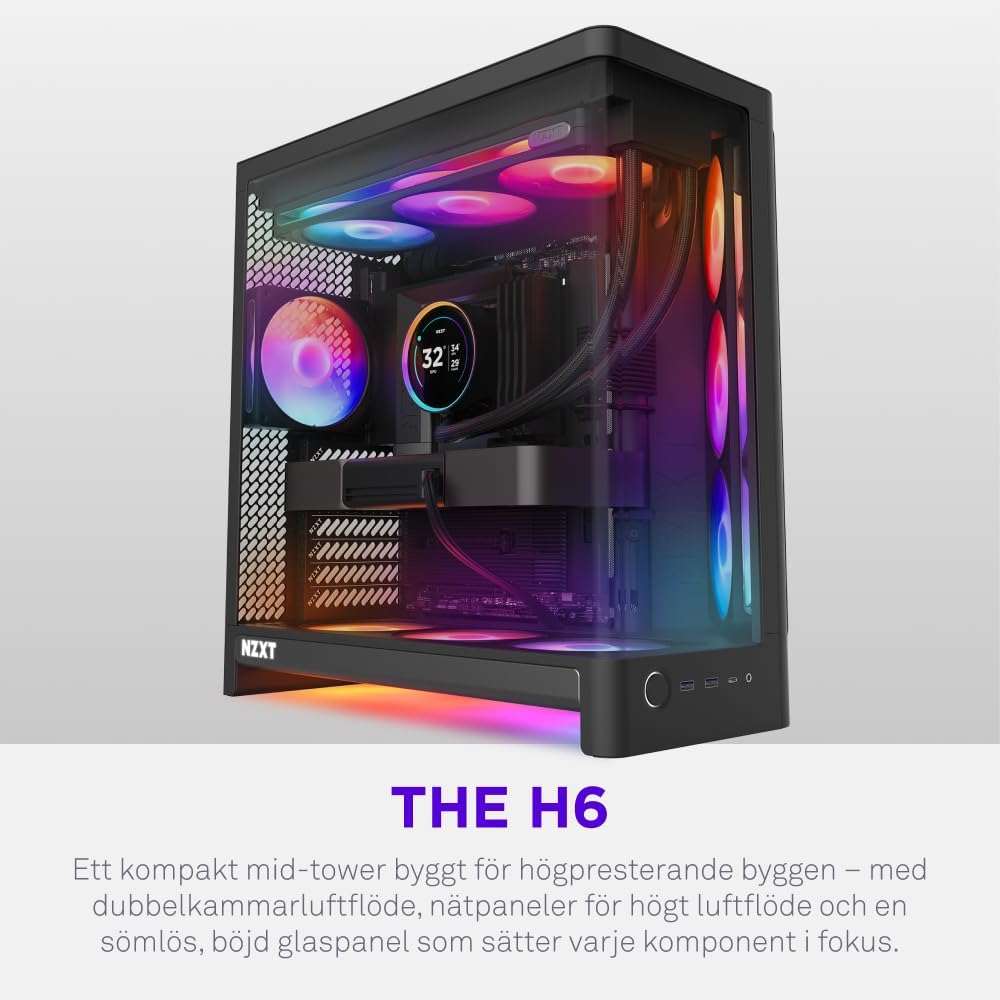 NZXT H6 RGB+ - Kompakt Dubbelkammare ATX PC-chassi - Vit