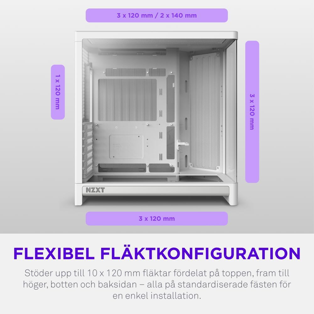 NZXT H6 RGB+ - Kompakt Dubbelkammare ATX PC-chassi - Vit