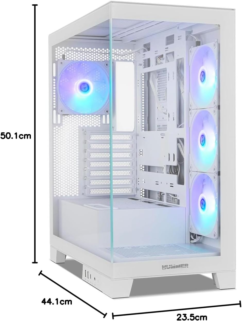 NOX XTREME PRODUCTS Hummer Galaxy - Datorchassi, Ramlöst Härdat Glas, 4x 120mm PWM Fläktar, Plats för 10 Fläktar, USB-C och USB 3.0, ARGB Hub Controller, ATX/M-ATX/ITX, Svart