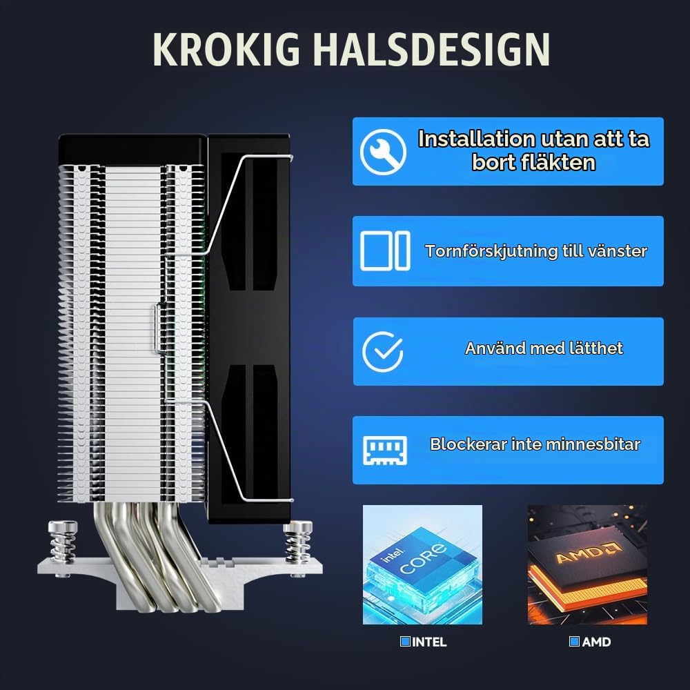 TZMRIT KF620 DGT ARGB CPU-kylare med temperaturvisning 265 W TDP för Intel LGA 1700/1200/115X/1851/1366/2011, för AMD AM4/AM5 (KF620BK)