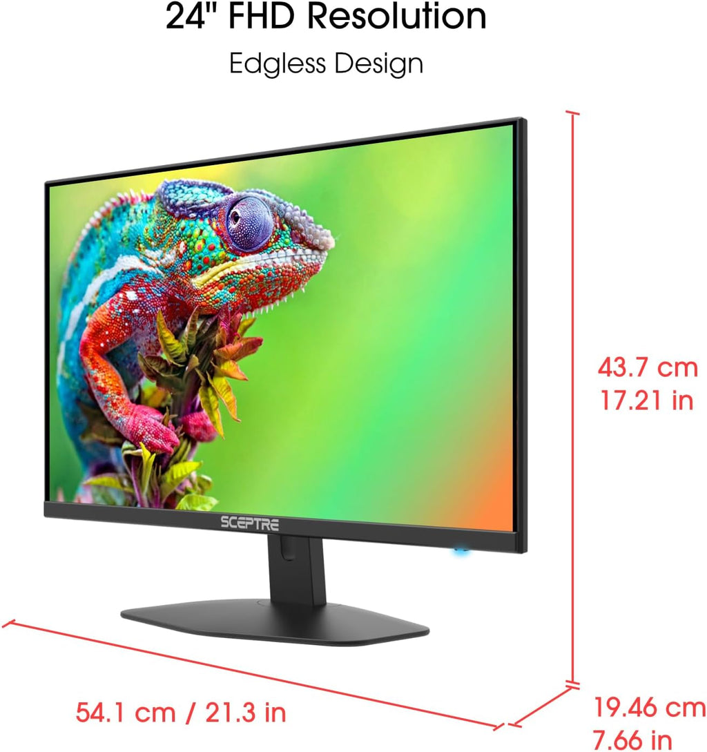 Sceptre Prime 24-inch Gaming Monitor 100Hz 1ms DisplayPort HDMI x2 100% sRGB AMD FreeSync Build-in Speakers, Eye Care Frameless Machine Black 2025 (E248W-FW100T)