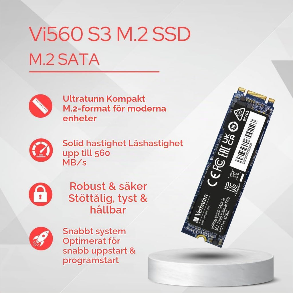 Verbatim Vi560 S3 SSD, intern SSD-enhet med 2 TB datalagring, Solid State Drive med SATA III M.2 2280 och 3D NAND-teknik, svart, perfekt för bärbar dator och Ultrabook
