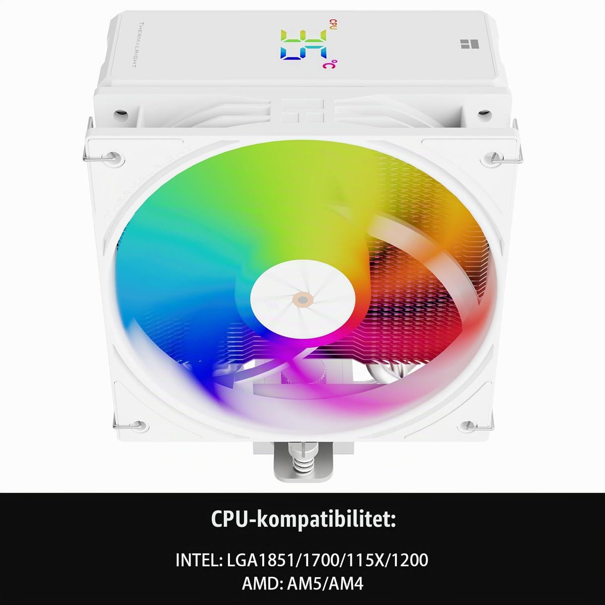 TR Assassin X 120R Digital ARGB vit hastighetsluftkylare, 4 värmerör luftkylare, toppskydd, 12 cm tyst PWM-fläkt, för AM4/AM5, Intel LGA170/1851/115X/1200