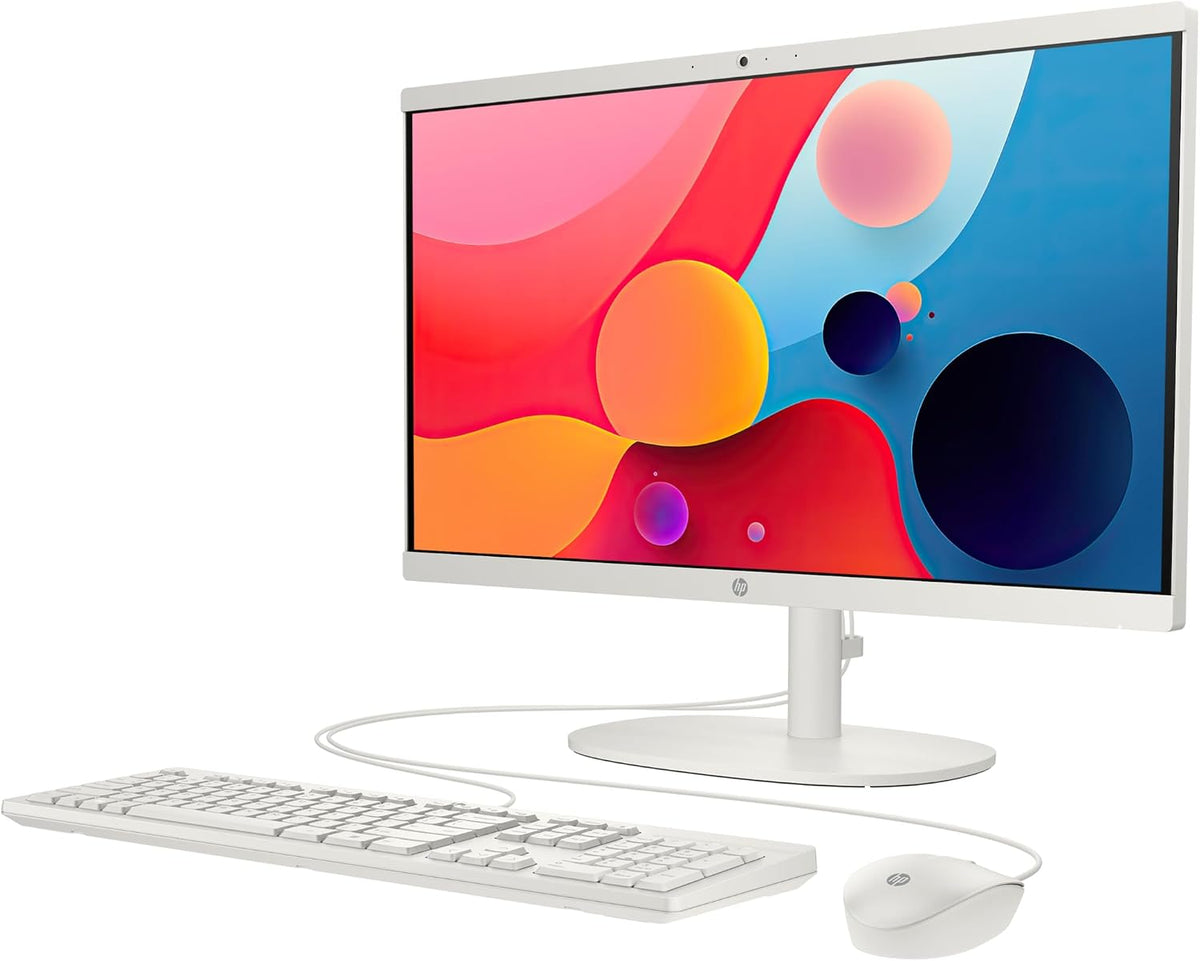 HP All-in-One 22-dg0038ns 21,5-tums dator (Intel N100, 8 GB RAM, 256 GB SSD, Intel UHD Graphics, FreeDos) – vitt – spanska Qwerty-tangentbord
