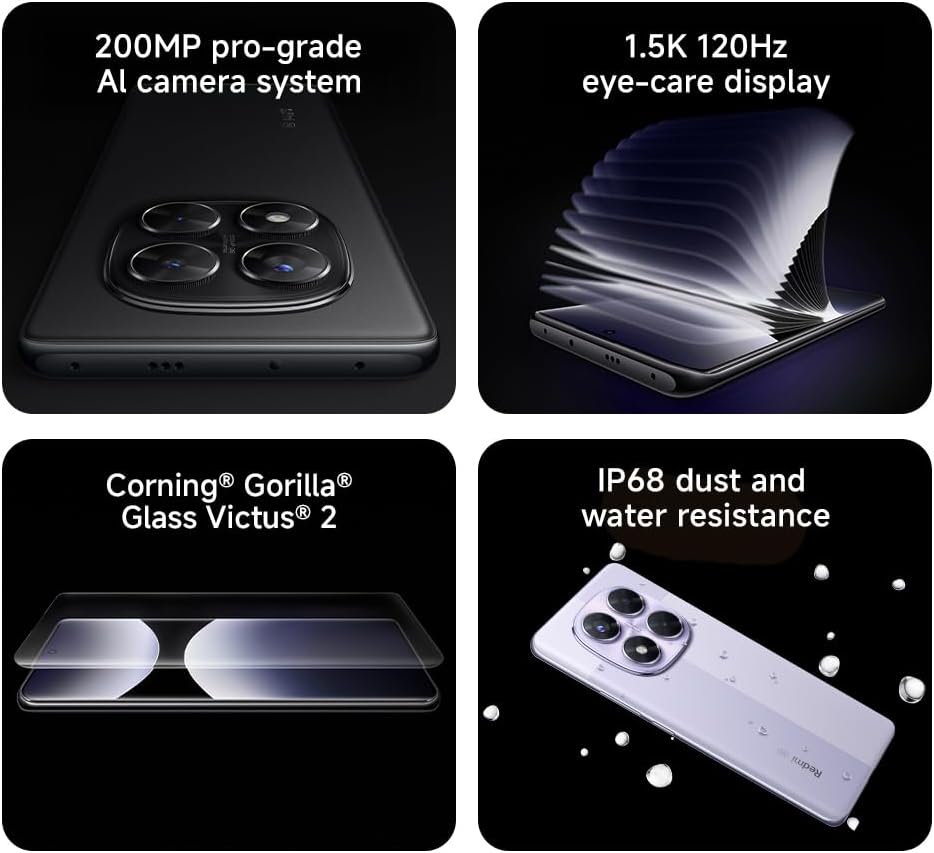 Xiaomi Redmi Note 14 5G Smartphone, 8+256 GB, lila, 108 MP AI-kamerasystem, 5 500 mAh batteri, 120 Hz ögonvårdsdisplay, AI-funktioner (laddare ingår inte)