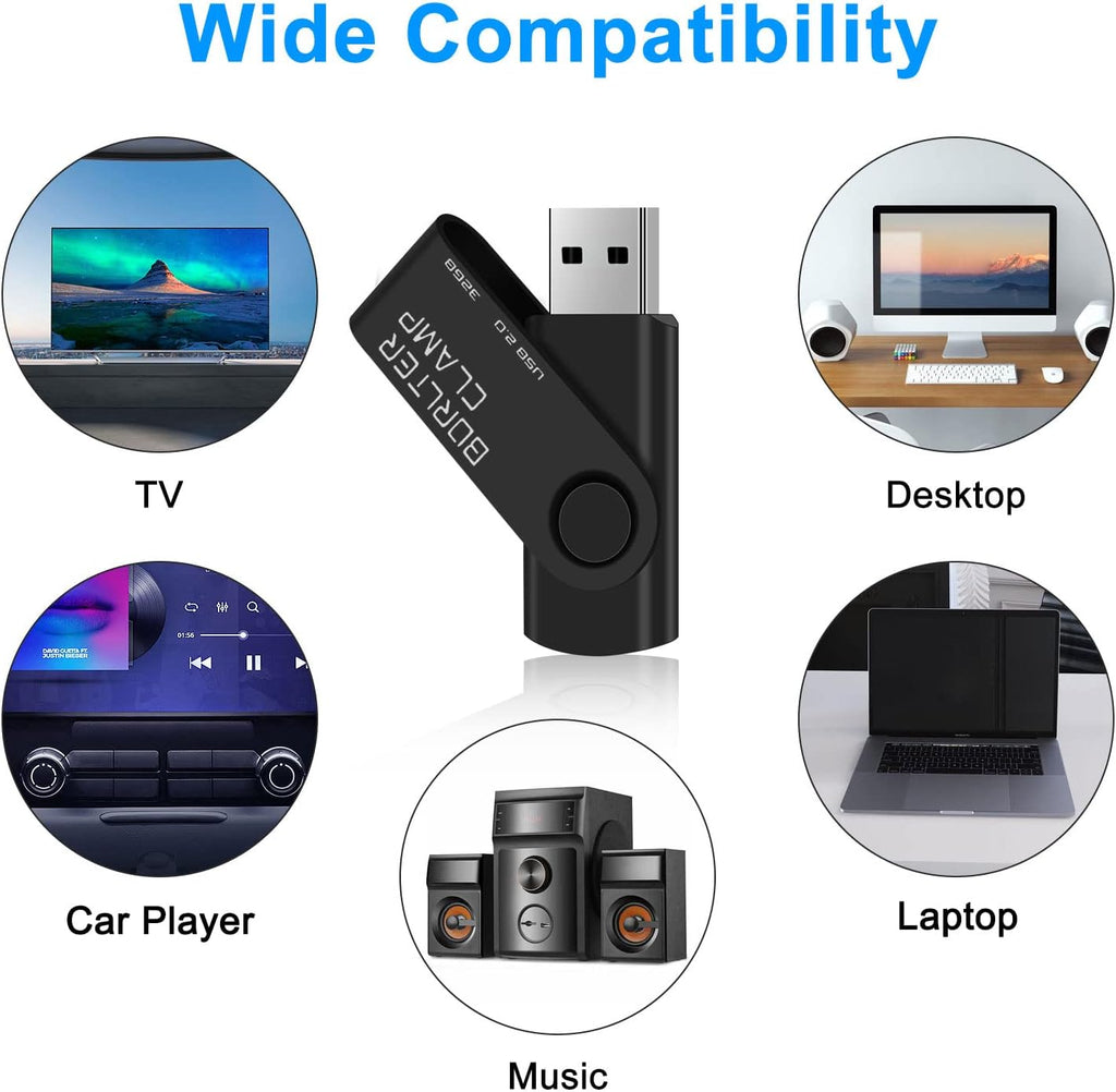 BorlterClamp 32 GB USB-minne 2-pack USB 2.0-enhetsset, färgglada USB-flash-enheter, vridbara USB-minnen, svart och lila