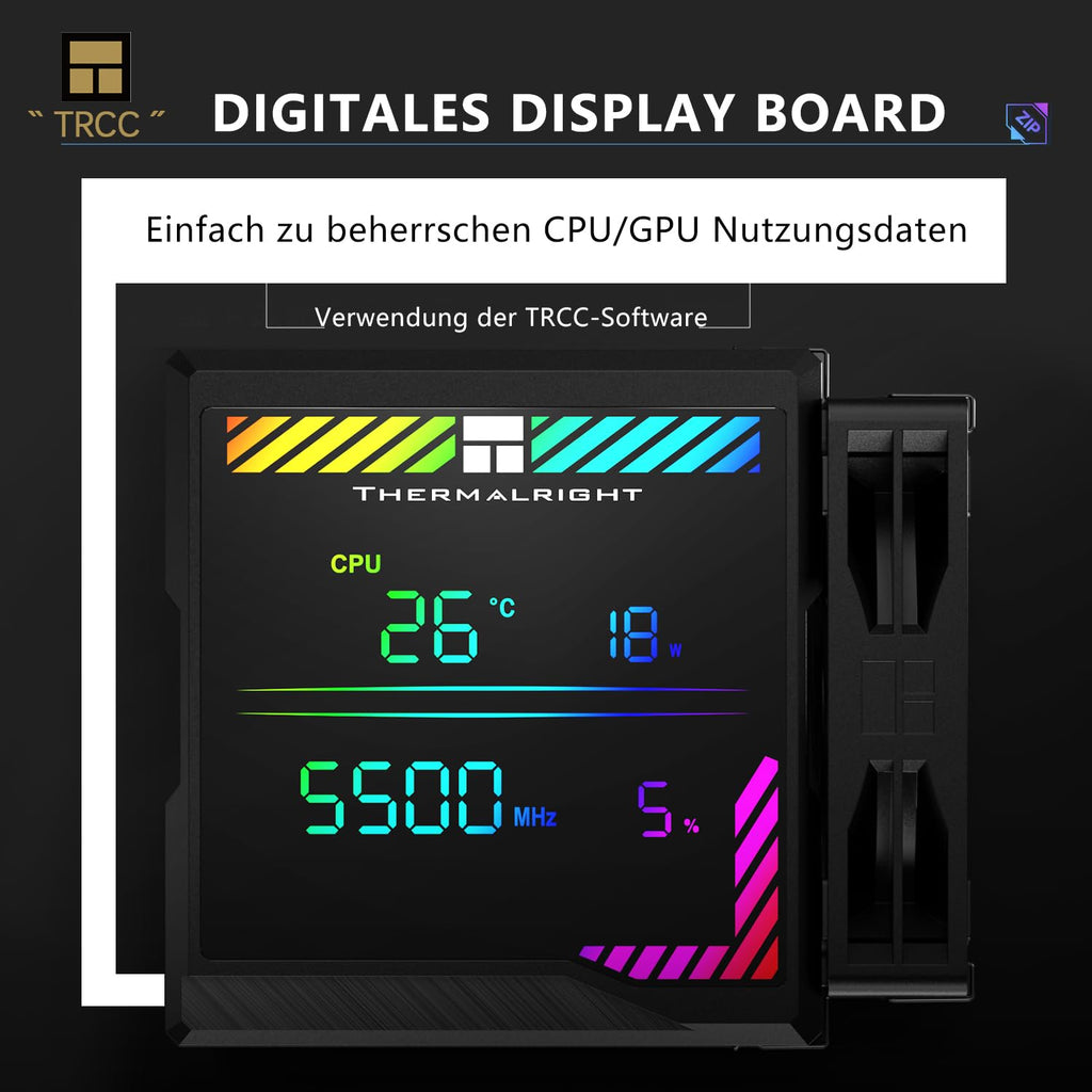 TR-Termisk peerless assassassin 140 digital svart CPU-kylare, dubbelt torn med 6 värmerör, dubbla CPU-fläktar 1850 varv/min, övre täckning av den digitala displaykortet magnetisk, för AM5, Intel