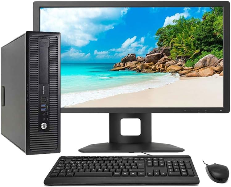 HP ELITEDESK 800 G1 i5-4570, 3,2 GHz 16 GB RAM, 240 GB SSD + 500 GB HDD Windows 11 med WiFi och 23-tums skärm + tangentbord och mus ingår (renoverad)