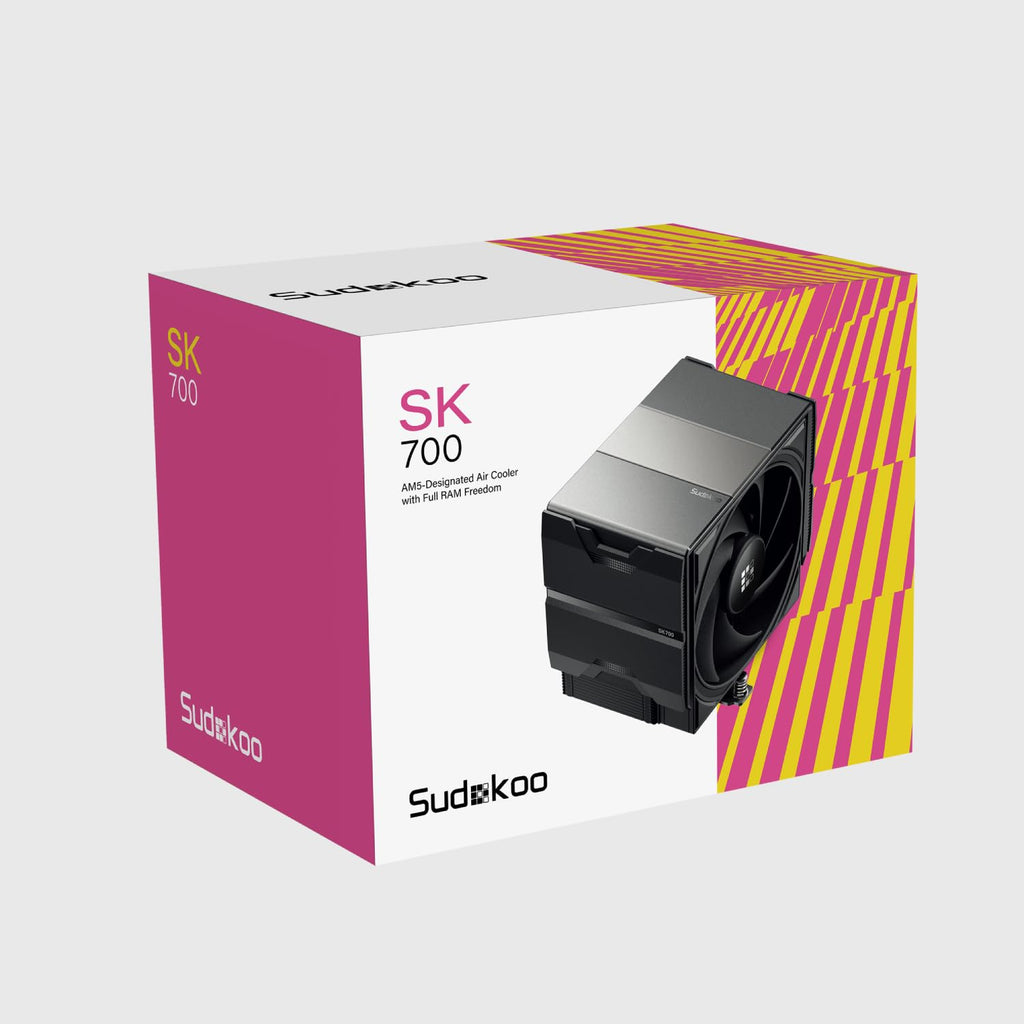 Sudokoo SK700V VIT AM5 CPU-Kylare, AM5 Exklusiv, Digital Display, 7 Värmeledarrör CPU-Luftkylare, Enkel Torn-Design, 120mm FDB PWM-Fläkt, Full RAM-Kompatibilitet, L-Rail Låsmontering, 5 Års Garanti