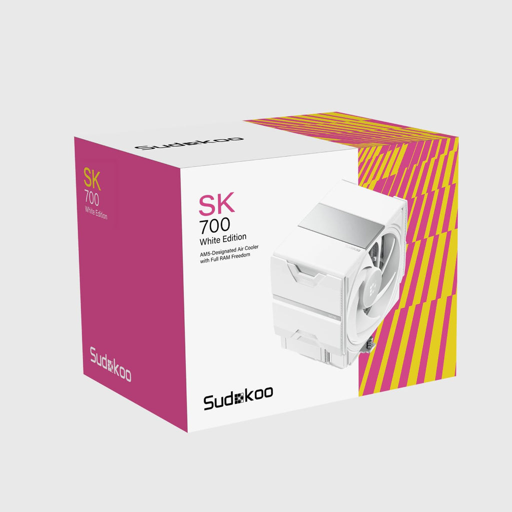 Sudokoo SK700V VIT AM5 CPU-Kylare, AM5 Exklusiv, Digital Display, 7 Värmeledarrör CPU-Luftkylare, Enkel Torn-Design, 120mm FDB PWM-Fläkt, Full RAM-Kompatibilitet, L-Rail Låsmontering, 5 Års Garanti