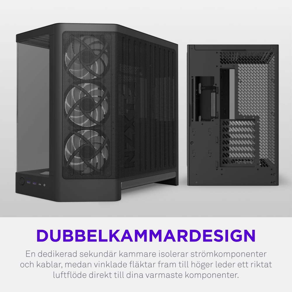 NZXT H6 RGB+ - Kompakt Dubbelkammare ATX PC-chassi - Vit