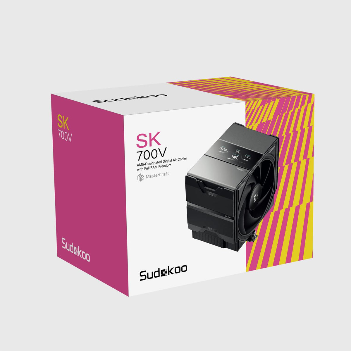 Sudokoo SK700V VIT AM5 CPU-Kylare, AM5 Exklusiv, Digital Display, 7 Värmeledarrör CPU-Luftkylare, Enkel Torn-Design, 120mm FDB PWM-Fläkt, Full RAM-Kompatibilitet, L-Rail Låsmontering, 5 Års Garanti