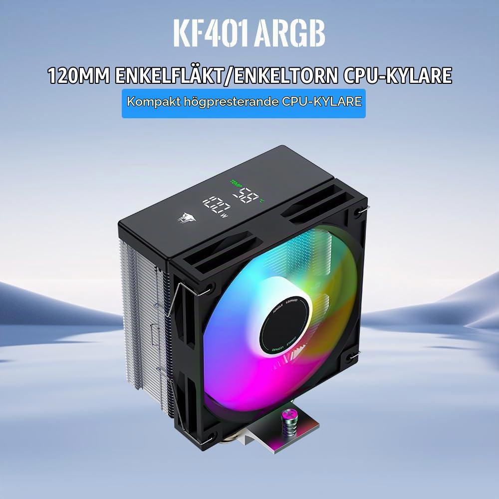 TZMRIT KF620 DGT ARGB CPU-kylare med temperaturvisning 265 W TDP för Intel LGA 1700/1200/115X/1851/1366/2011, för AMD AM4/AM5 (KF620BK)