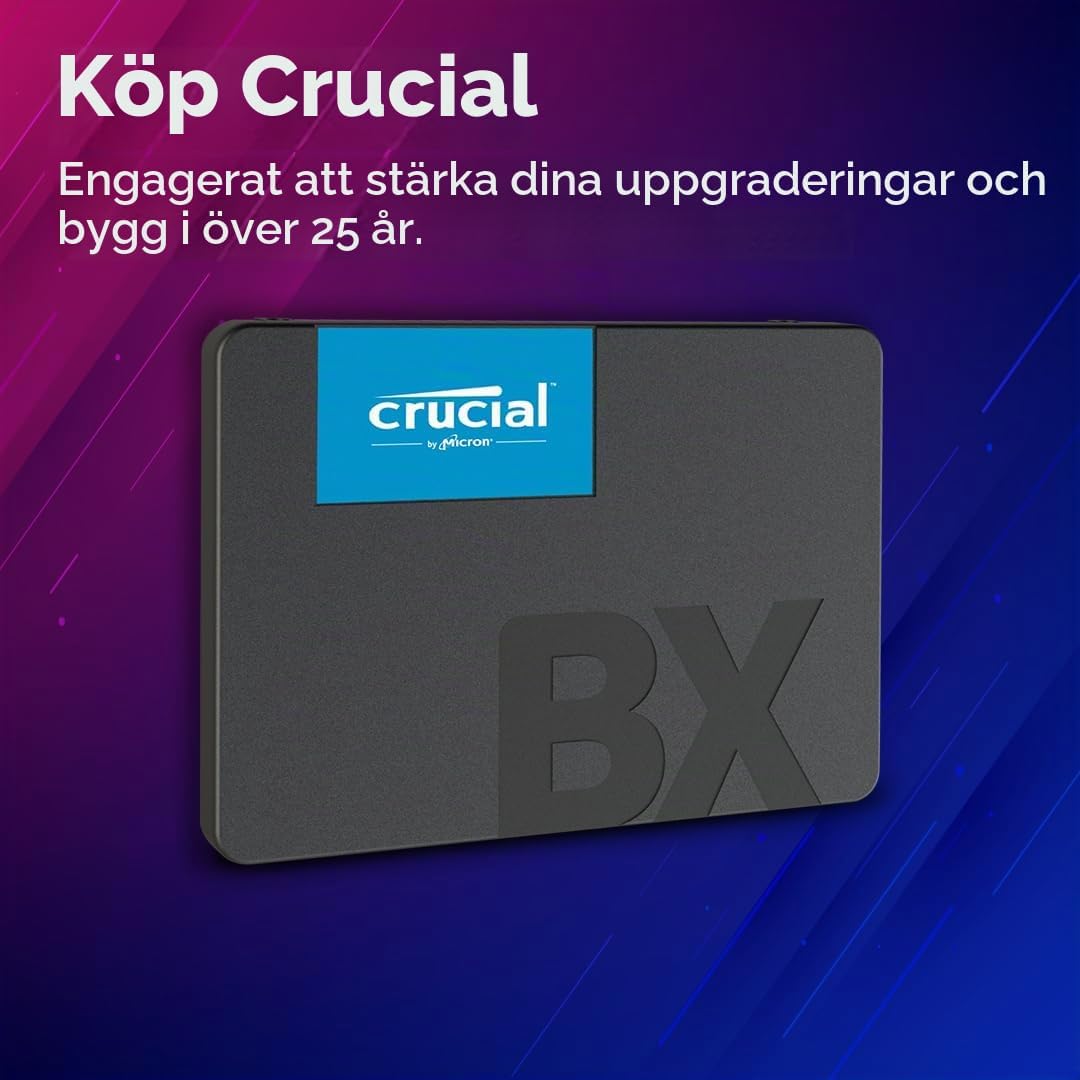 Crucial BX500 SATA SSD 2TB, 2,5" Intern SSD (Solid State Drive), Upp till 540 MB/s, Kompatibel med Laptop och Desktop (PC), 3D NAND, Dynamisk Skrivacceleration - CT2000BX500SSD101
