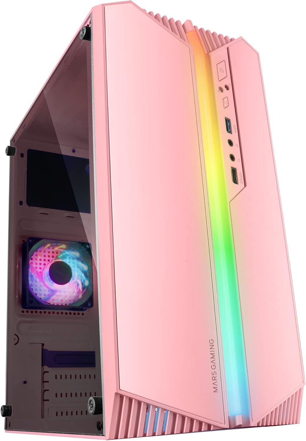 Mars Gaming MC-S1, ultrakompakt Micro-ATX PC-fodral, ARGB frontbelysning 12 lägen, FRGB-fläkt, spelfodral för helsidofönster, stöder vätskekylare upp till 120 mm, rosa