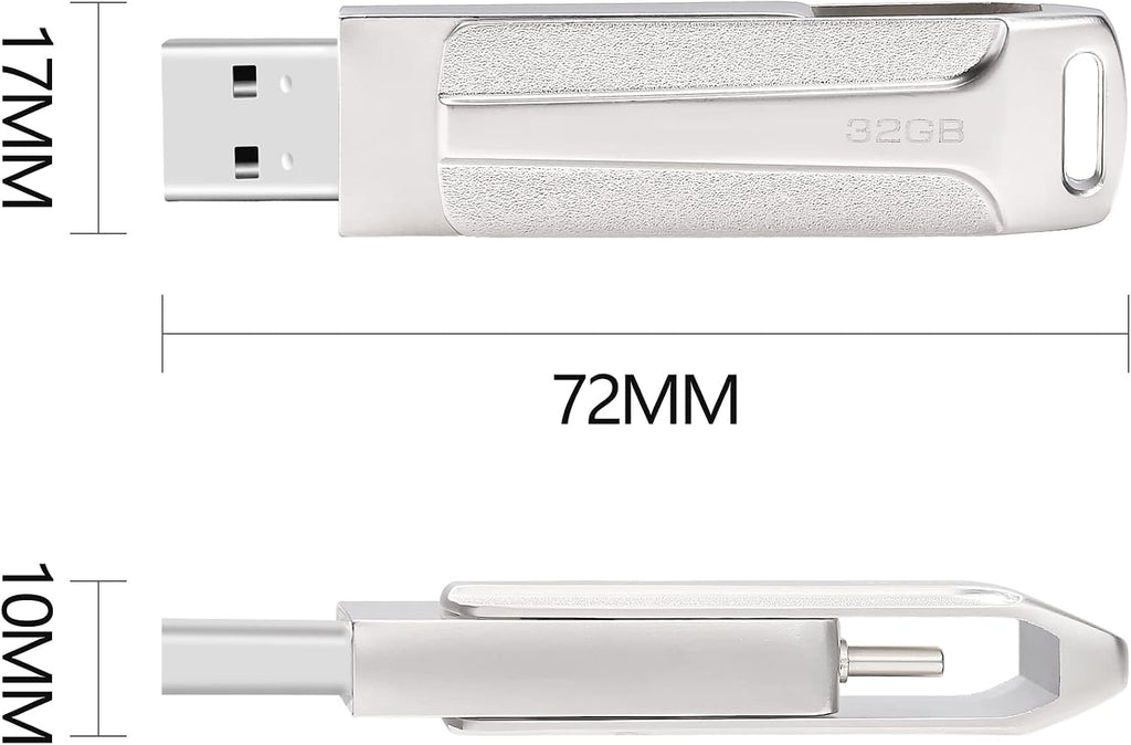 128 GB 2-i-1 USB-minne 128 GB typ-C Pendrive 128GO USB C Flash Drive 128 Giga 2-i-1 OTG Pen 128GO för PC/surfplatta/Laptop/Smartphone med typ C, Xiaomi/Huawei (silver)