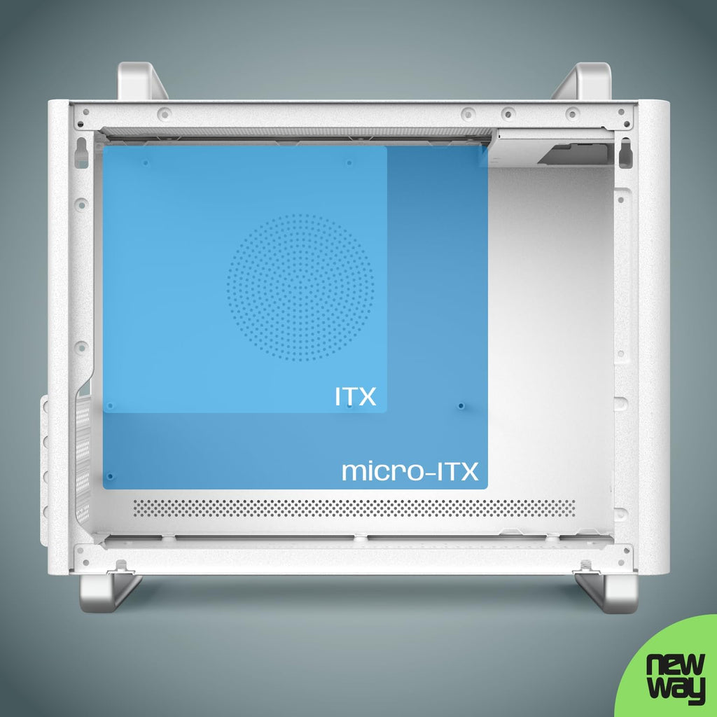 NEWWAY 2025 NC1 bärbart mini-torn, datorchassi, kompatibelt med Mini-ITX, ITX, Micro-ATX, typ-C, USB, inklusive 1 x fläkt, 9 mm, 3 Molex-stift, väggnät i metall (svart)