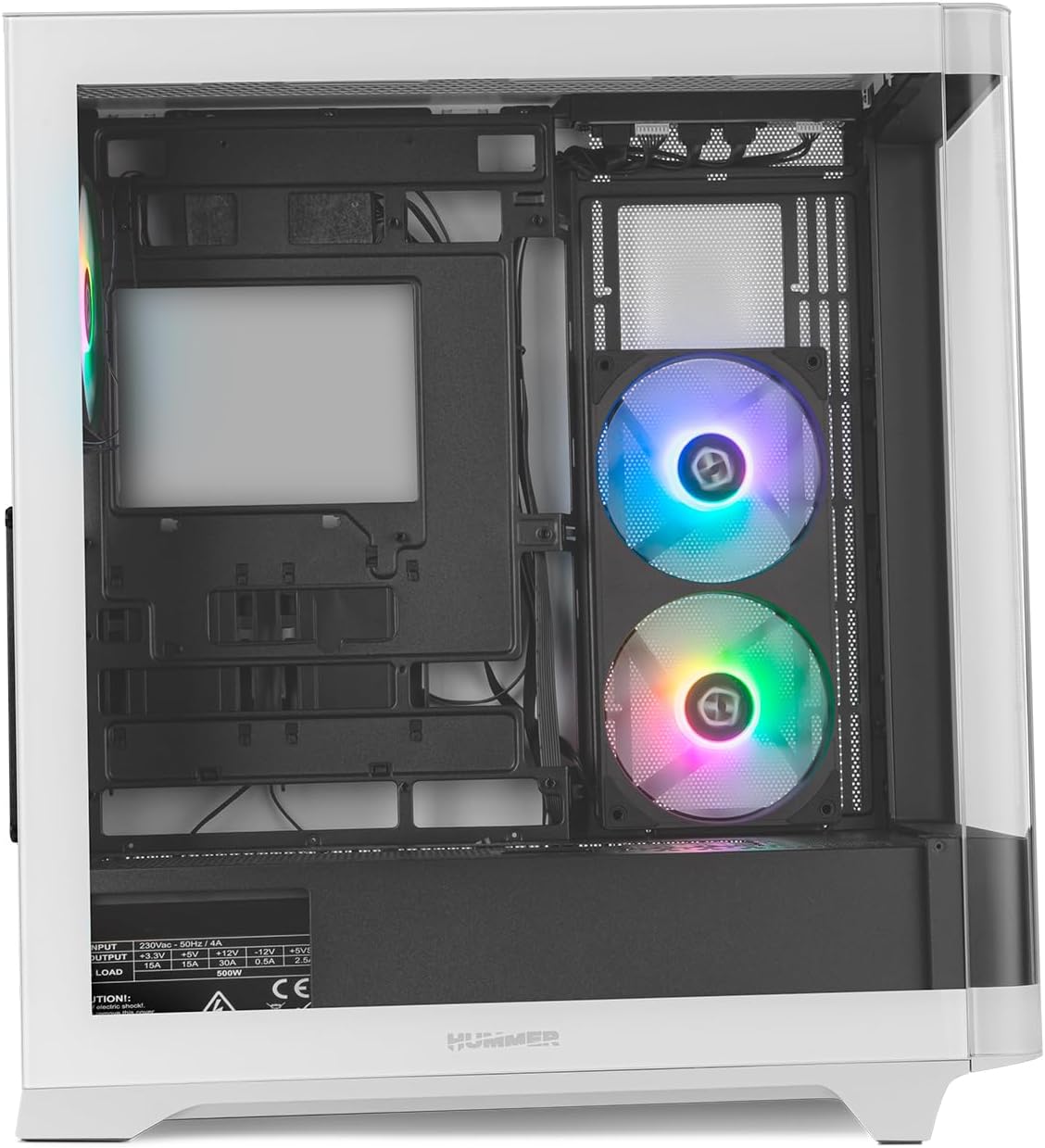NOX XTREME PRODUCTS Hummer Galaxy - Datorchassi, Ramlöst Härdat Glas, 4x 120mm PWM Fläktar, Plats för 10 Fläktar, USB-C och USB 3.0, ARGB Hub Controller, ATX/M-ATX/ITX, Svart
