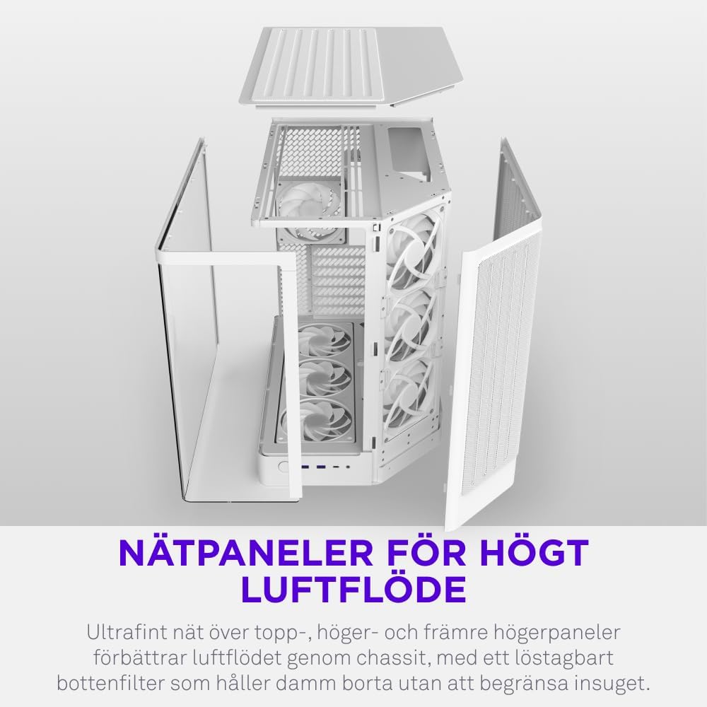 NZXT H6 RGB+ - Kompakt Dubbelkammare ATX PC-chassi - Vit