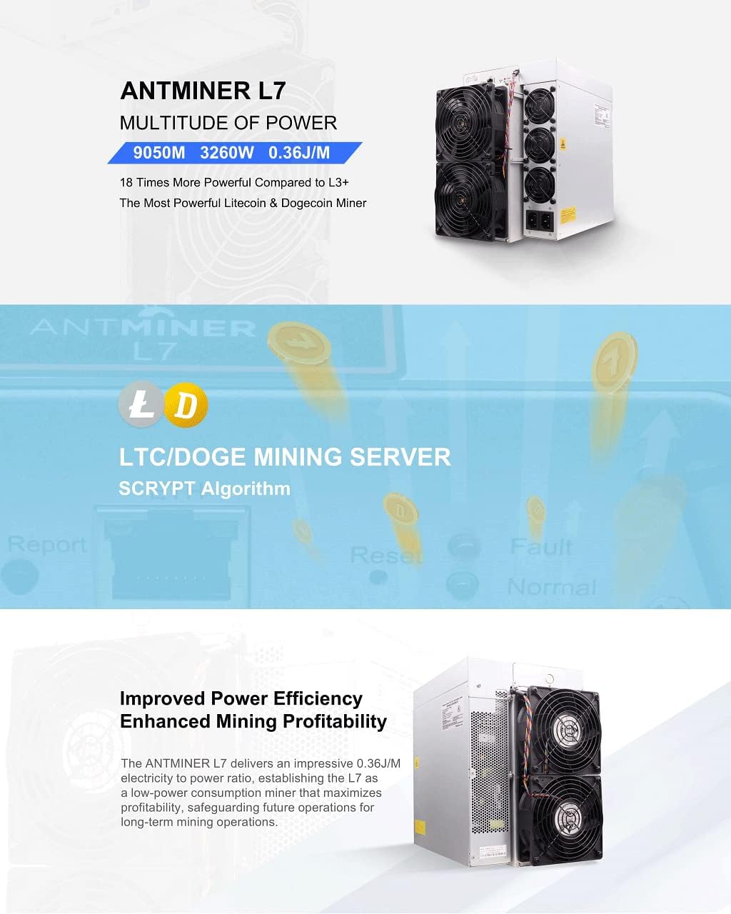 Ny Bitmain Antminer L7 9050M Doge Coin & Litecoin LTC mynt Asic Miner Crypto Mining Machine Bulit-in PSU-frakt av OEMGMINER