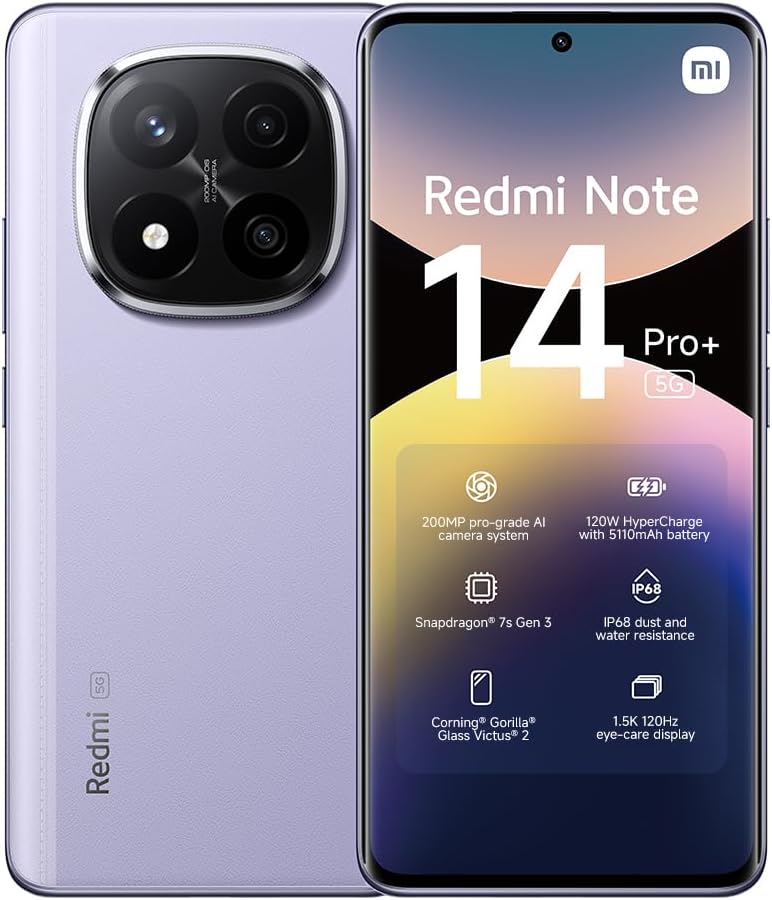 Xiaomi Redmi Note 14 5G Smartphone, 8+256 GB, lila, 108 MP AI-kamerasystem, 5 500 mAh batteri, 120 Hz ögonvårdsdisplay, AI-funktioner (laddare ingår inte)